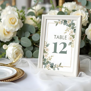 Delicate Romantic Flowers & Eucalyptus Wedding Table Number