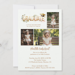 Delicate Romantic Kindergarten Graduate 4-Photo Invitation