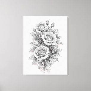 Delicate Romantic Rose Bouquet Sketch  Canvas Print