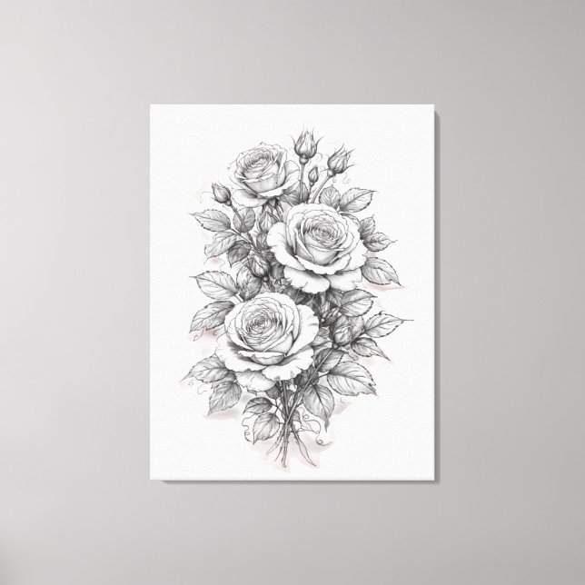 Delicate Romantic Rose Bouquet Sketch  Canvas Print (Front)
