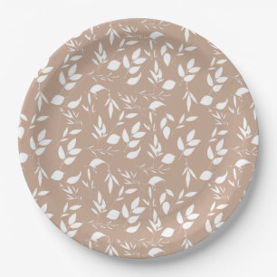Delicate romantic silhouette florals taupe mocha paper plate