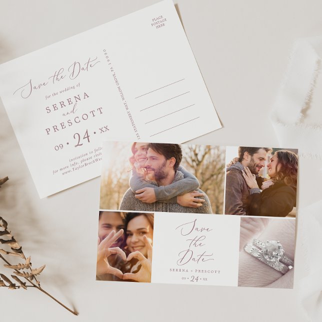 Delicate Rose Gold 4 Photo Template Save the Date (Creator Uploaded)
