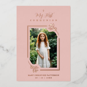 Delicate Rose Gold Botanical Frame First Communion