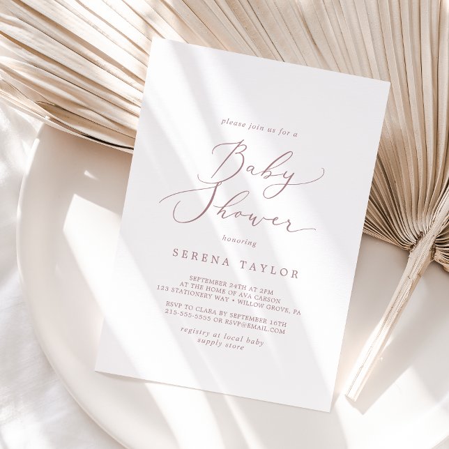Delicate Rose Gold Calligraphy Baby Shower Invitation (Creator Uploaded)