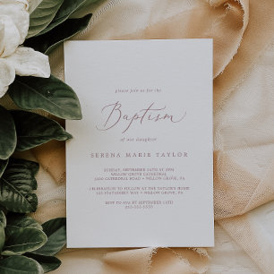 Delicate Rose Gold Calligraphy Baptism Invitation