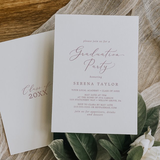 Delicate Rose Gold Calligraphy Graduation Party Invitation (Creator Uploaded)