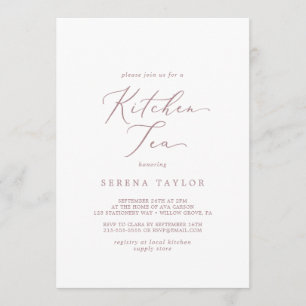 Delicate Rose Gold Calligraphy Kitchen Tea Invitation