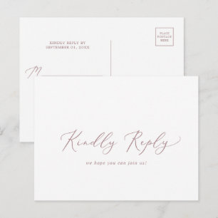Delicate Rose Gold Calligraphy Menu RSVP Postcard
