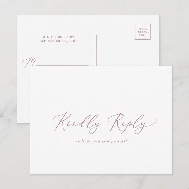 Delicate Rose Gold Calligraphy Menu RSVP Postcard (Front/Back)