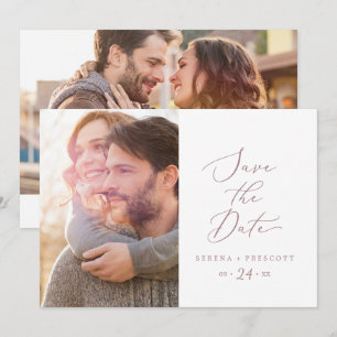 Delicate Rose Gold Calligraphy Photo Save The Date