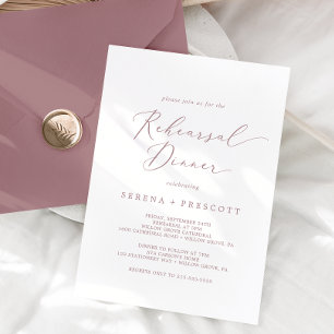 Delicate Rose Gold Calligraphy Rehearsal Dinner Invitation