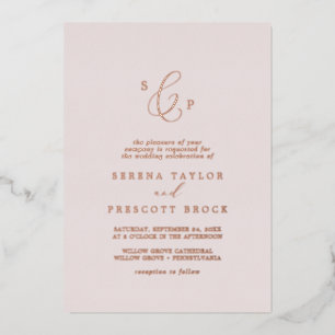 Delicate Rose Gold Foil Blush Monogram Wedding