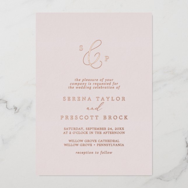 Delicate Rose Gold Foil | Blush Monogram Wedding (Front)