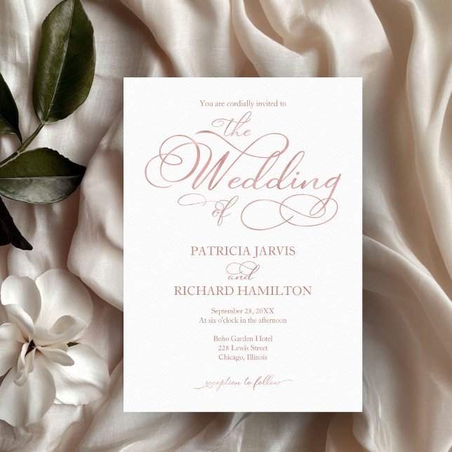 Delicate Rose Gold Foil Script Wedding Invitation (Creator Uploaded)