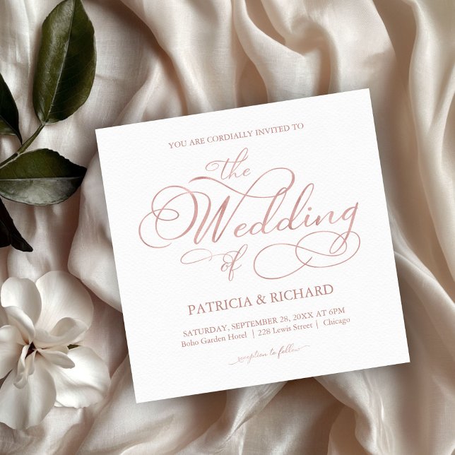 Delicate Rose Gold Foil Script Wedding Invitation (Creator Uploaded)