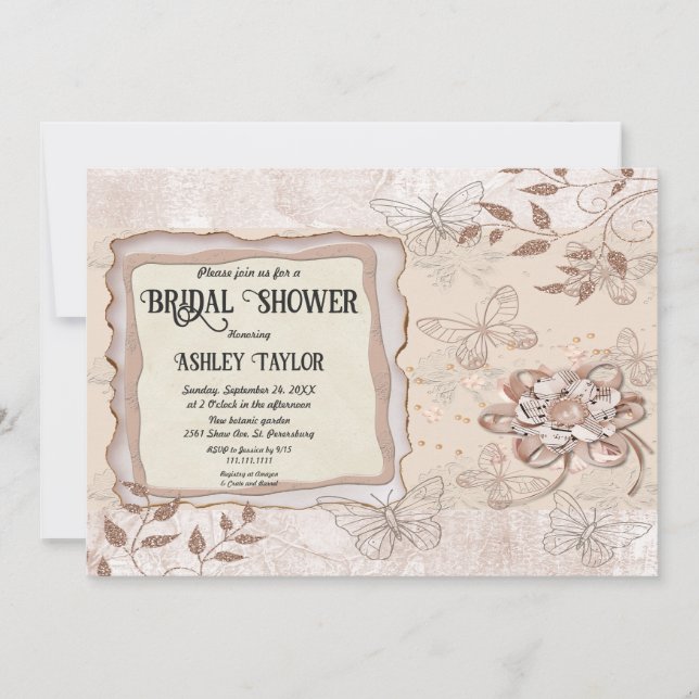 Delicate Rose Gold Glitter Modern Bridal Shower Invitation (Front)