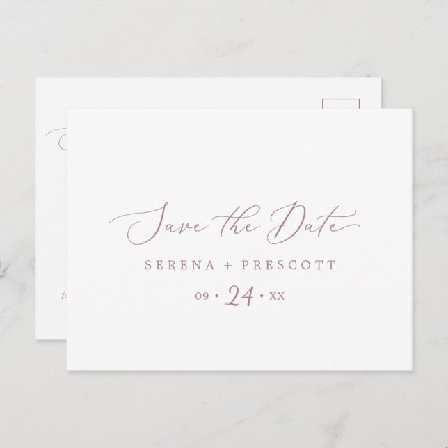 Delicate Rose Gold Horizontal Save the Date Invitation Postcard (Front/Back)