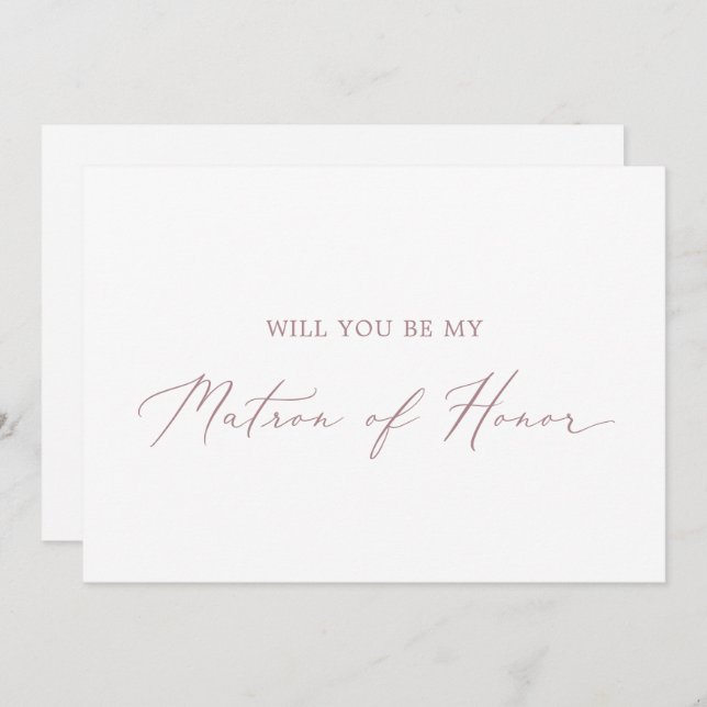 Delicate Rose Gold Matron of Honour Proposal Card (Front/Back)