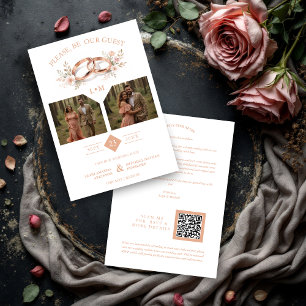 Delicate Rose Gold Rings Watercolor Floral Wedding Save The Date
