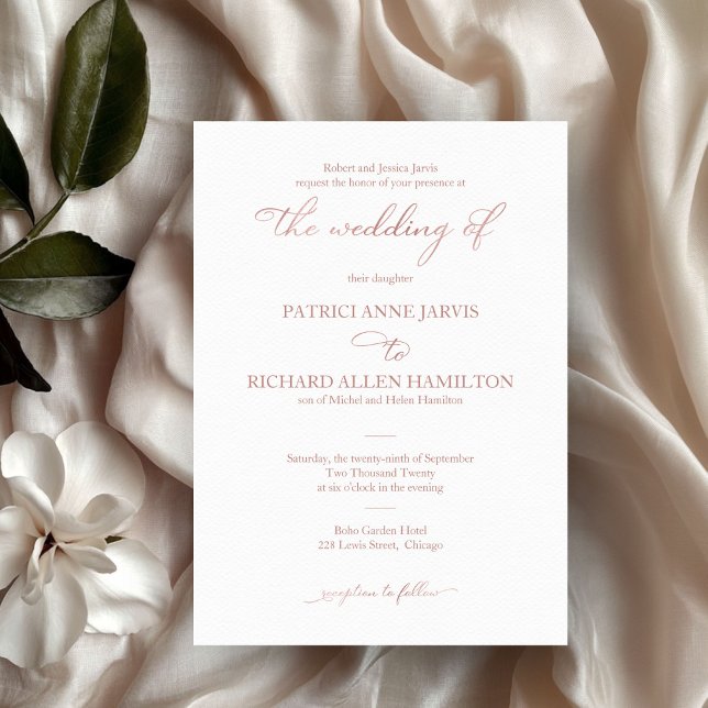 Delicate Rose Gold Script Classic Wedding Invitation (Creator Uploaded)