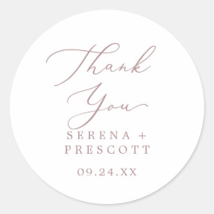 Delicate Rose Gold Thank You Wedding Favour Sticke Classic Round Sticker