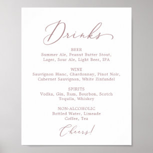 Delicate Rose Gold Wedding Drink Menu Sign