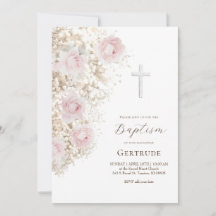 delicate roses and gypsophila bouquet Baptism Invitation