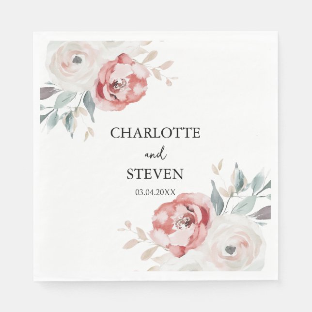 Delicate Roses Floral Elegant Wedding Paper Napkin (Front)