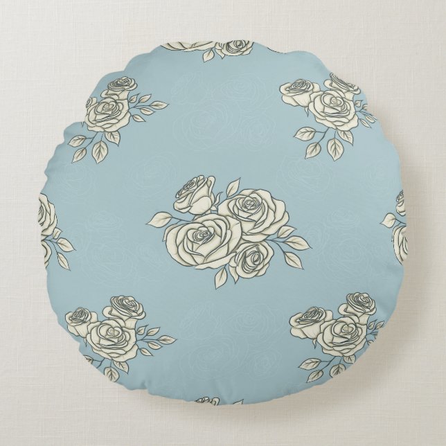 Delicate roses round cushion (Front)
