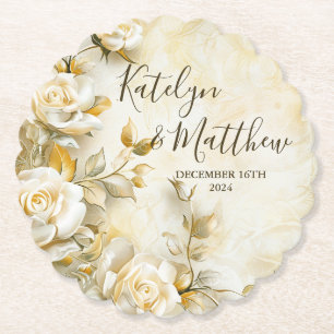 Delicate roses wedding custom paper coaster