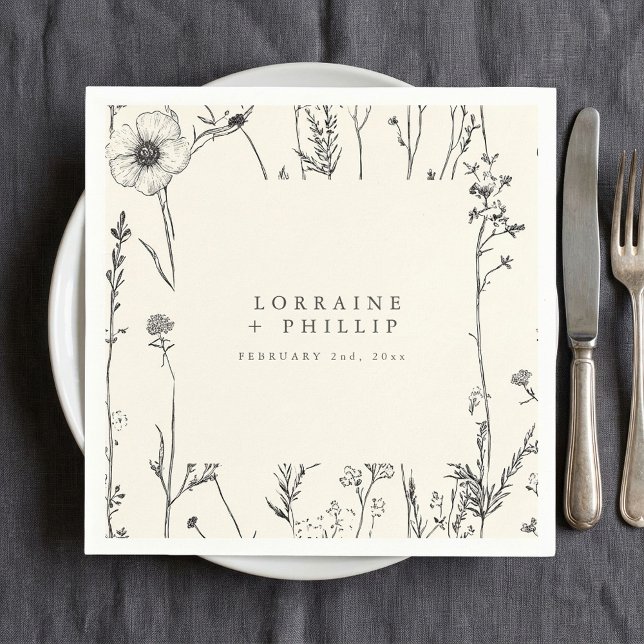 Delicate rustic wild flowers wedding napkin (Delicate autumn wild flowers wedding napkin.)