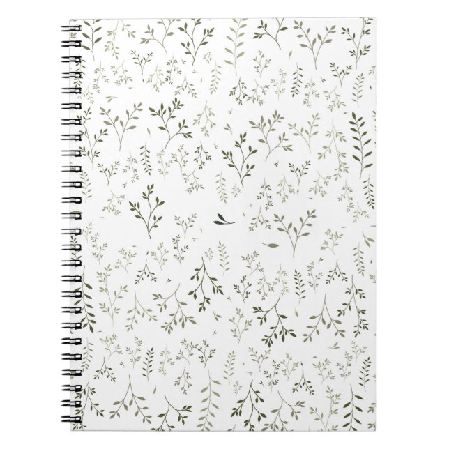 Delicate Sage Green Ditsy Botanical Pattern Notebook (Front)