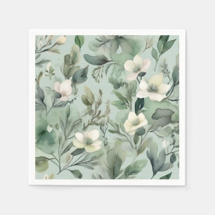 Delicate Sage Green Floral Pattern Napkin