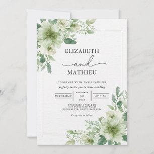 Delicate Sage Green Floral Wedding Invitation