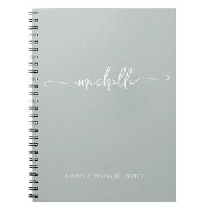 Delicate Sage Green Girly Monogram Script Notebook