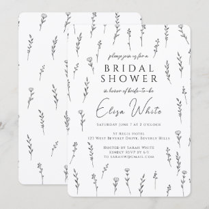 Delicate Scattered Wildflowers Bridal Shower Invitation