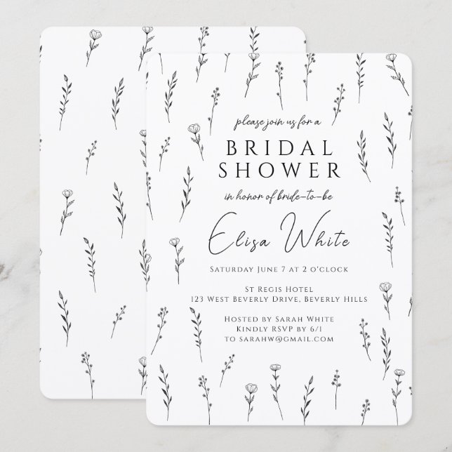 Delicate Scattered Wildflowers Bridal Shower Invitation (Front/Back)