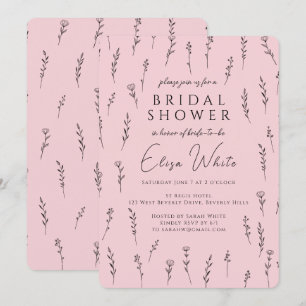 Delicate Scattered Wildflowers Bridal Shower Invitation