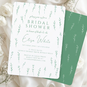Delicate Scattered Wildflowers Green Bridal Shower Invitation