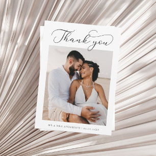 Delicate Script Calligraphy Minimal Photo Wedding Thank You Card