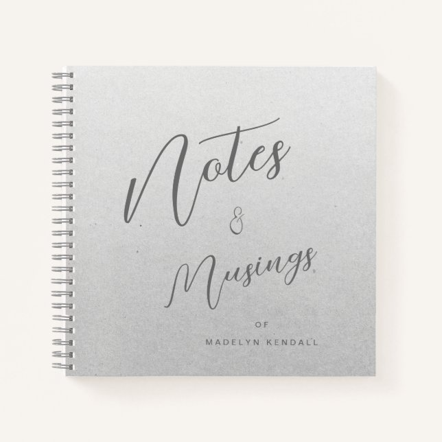 Delicate Script Gradient Silver Grey Personalised Notebook (Front)