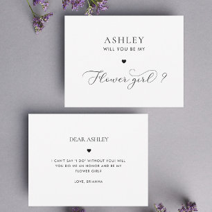 Delicate Script & Heart Flower Girl Proposal Card