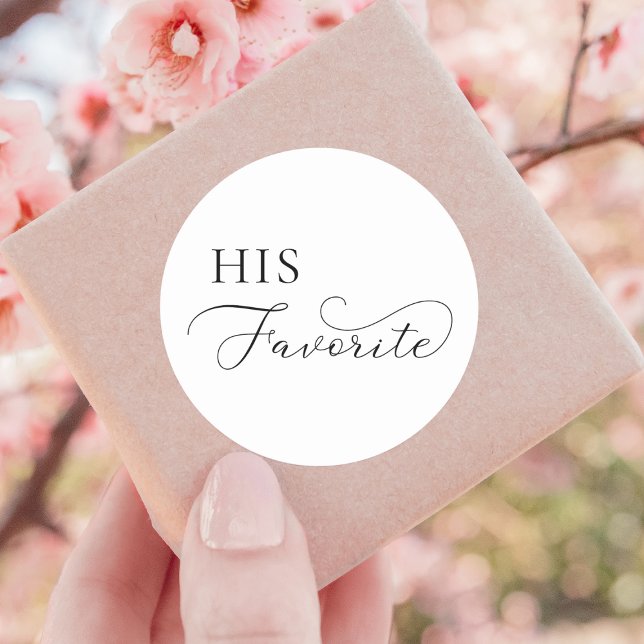 Delicate Script His Favourite Wedding Favour   Classic Round Sticker (Creator Uploaded)