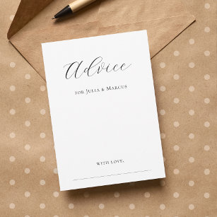 Delicate Script Minimalist Black White Wedding Advice Card