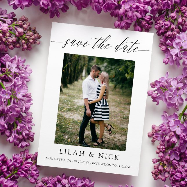Delicate Script Minimalist Photo Wedding Save The Date (Creator Uploaded)
