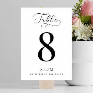 Delicate Script & Monogram Elegant White Wedding Table Number