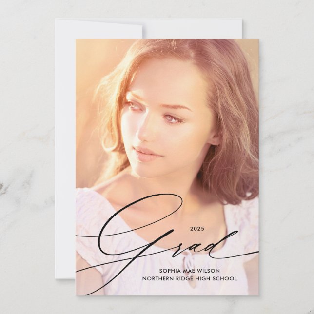 Delicate Script Overlay 1-Photo Graduation Party Invitation (Front)