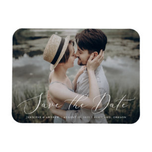 Delicate Script Save The Date Photo Magnet