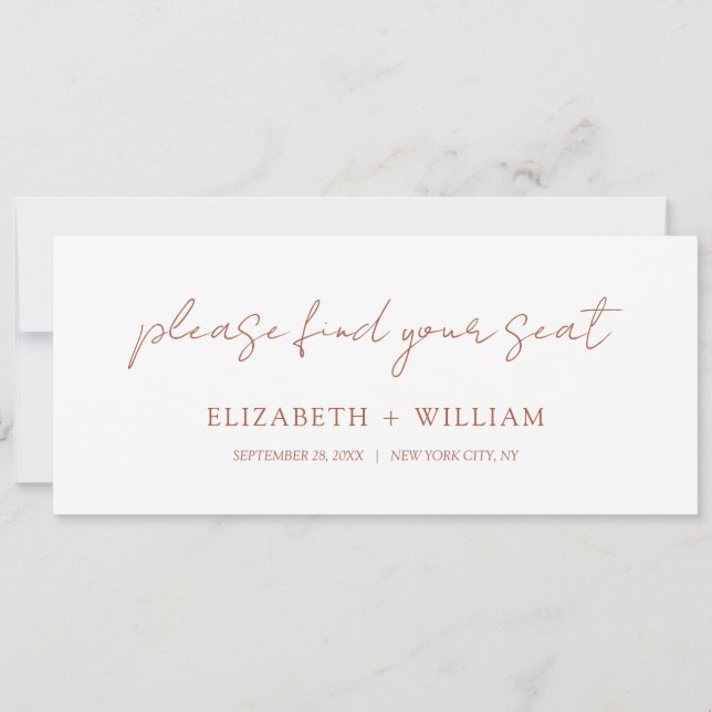 Delicate Script Wedding Table Seating Header Card (Front)