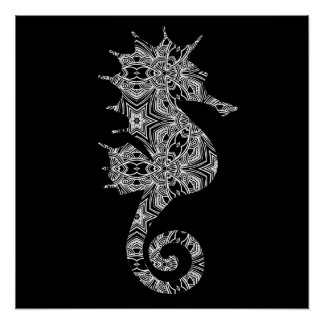 Delicate Seahorse Art Page for adults to colour Poster